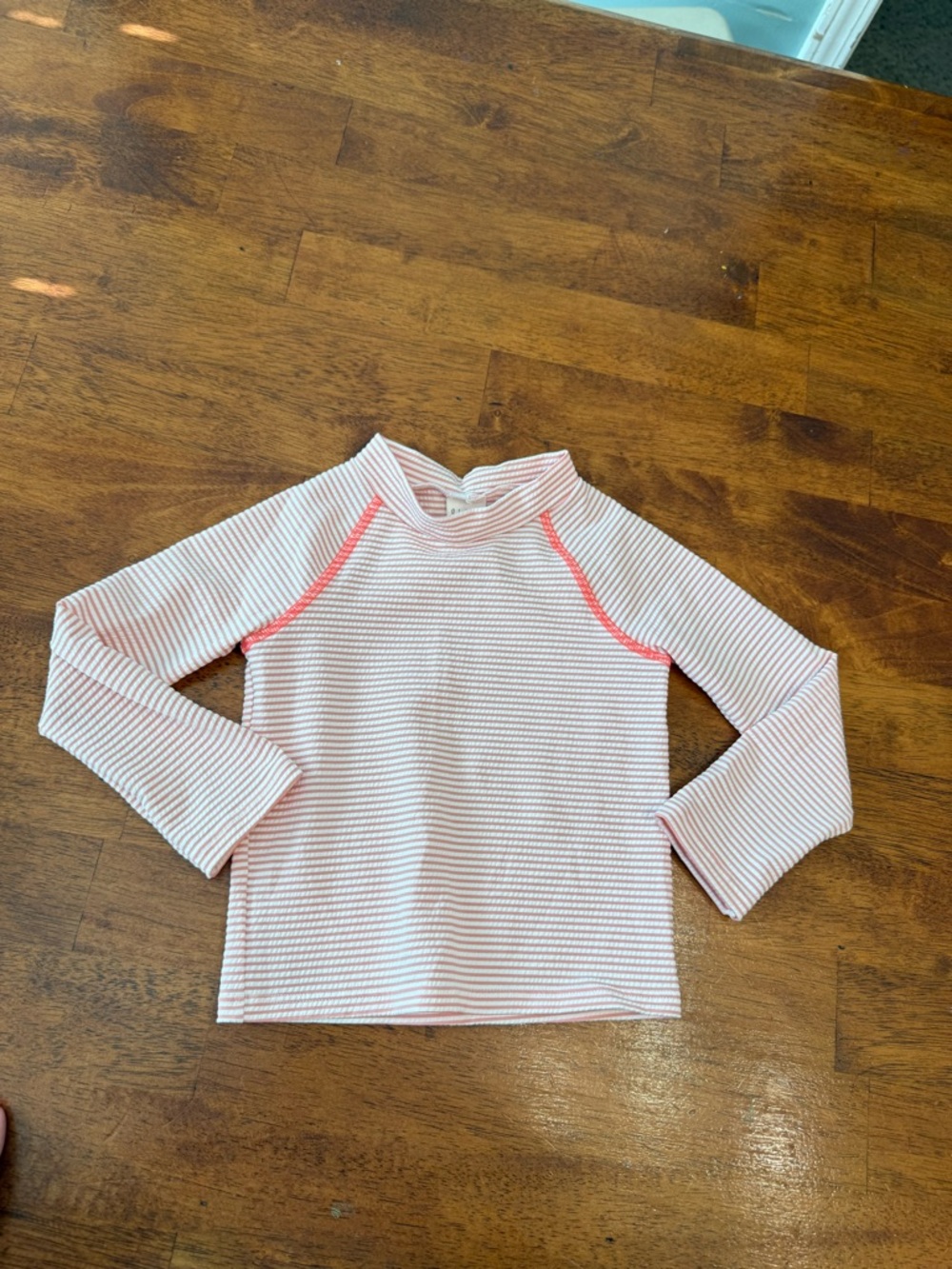 Baby Boden Kids Long-Sleeve Rash Guard Swim Shirt - Pink Stripe seersucker 2-3Y